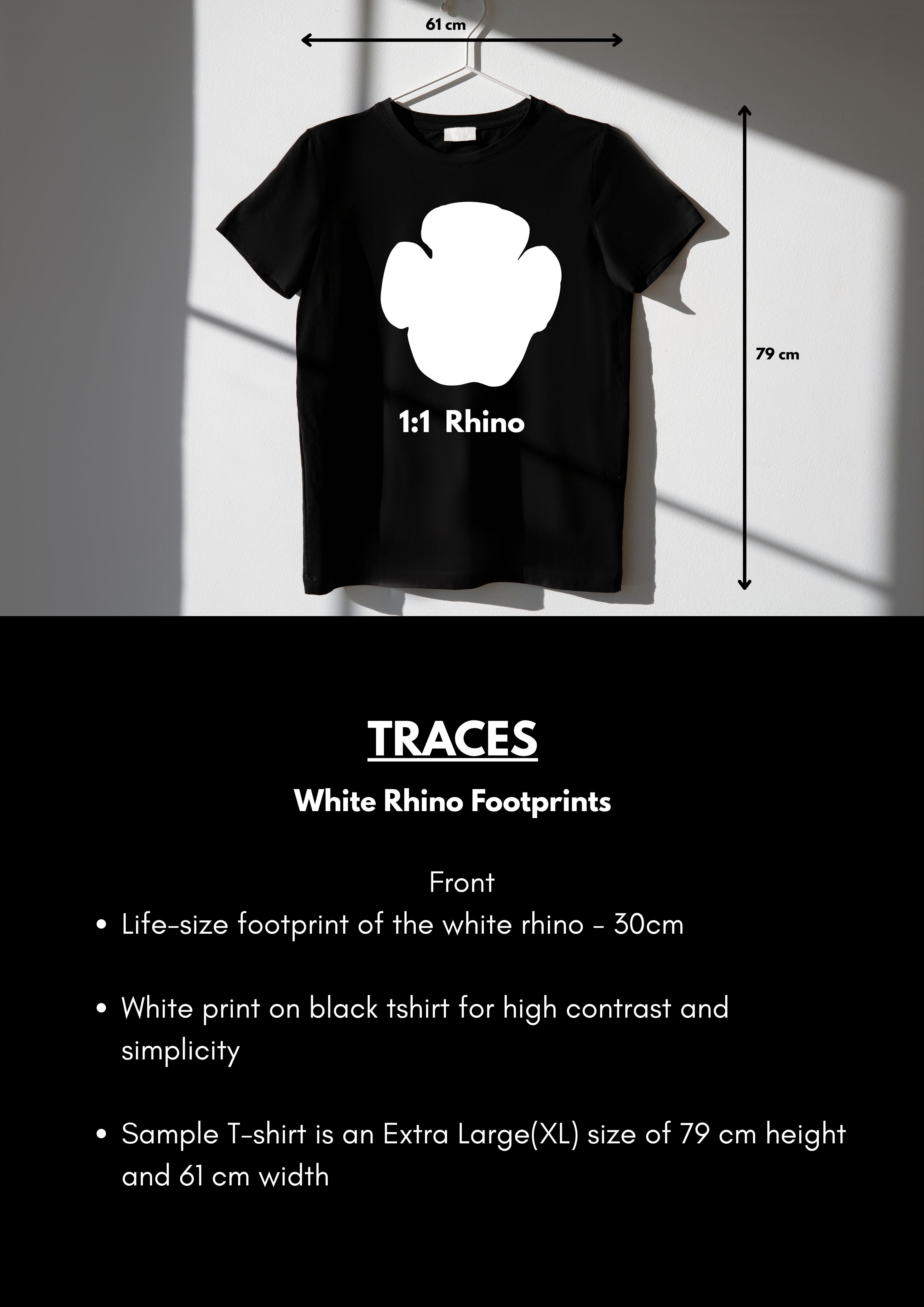 Mock-neck tee, front — life-size rhino footprint