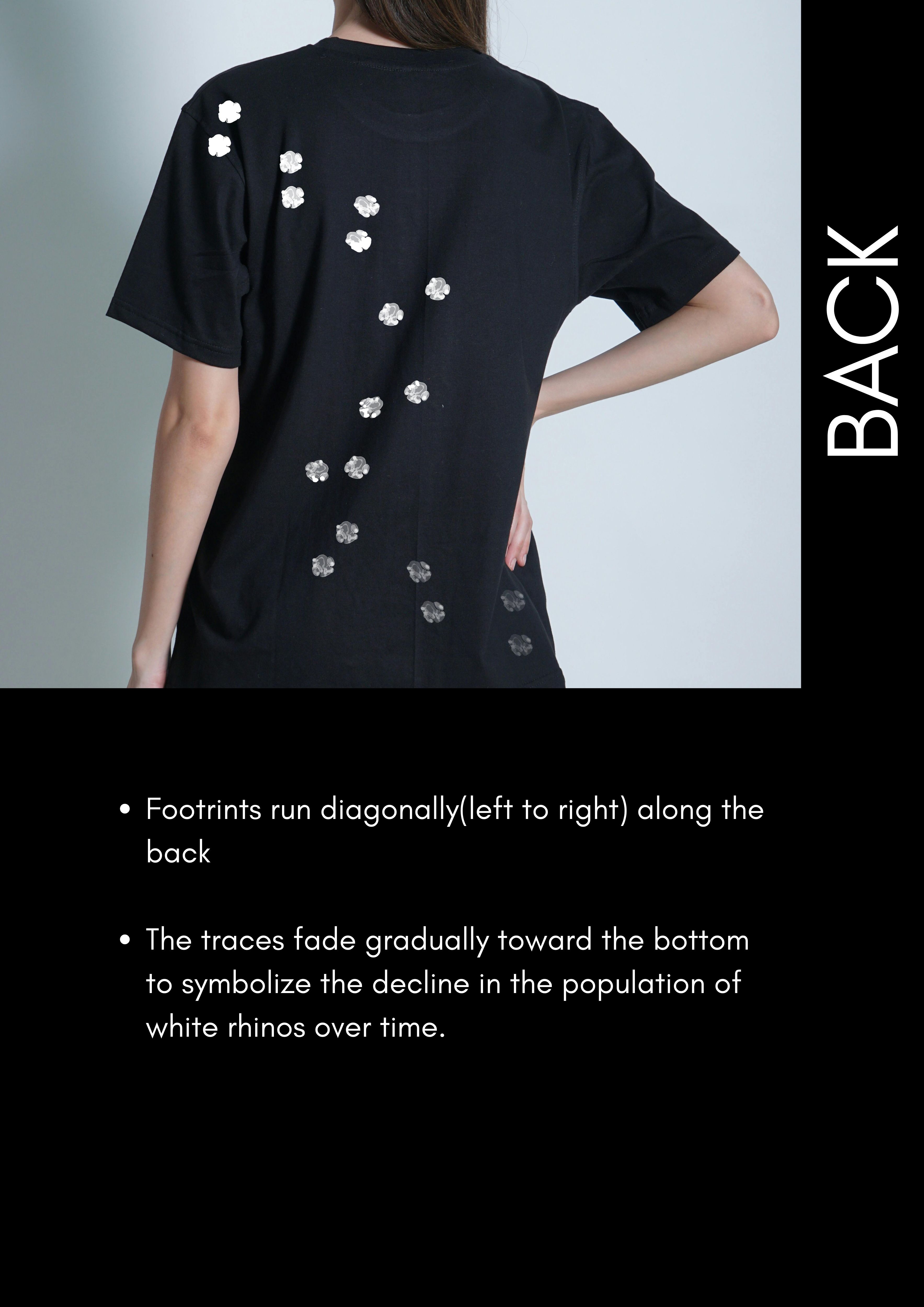 Mock-neck tee, back — progressively fading footprints
