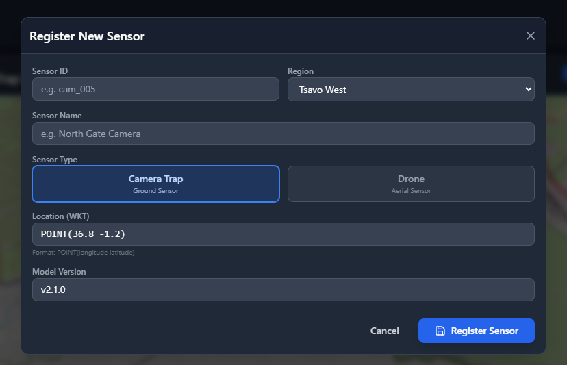 Sensor Registration Modal