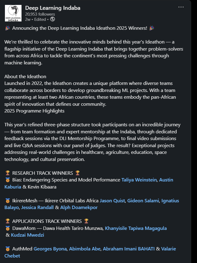 Deep Learning Indaba 2025 Win